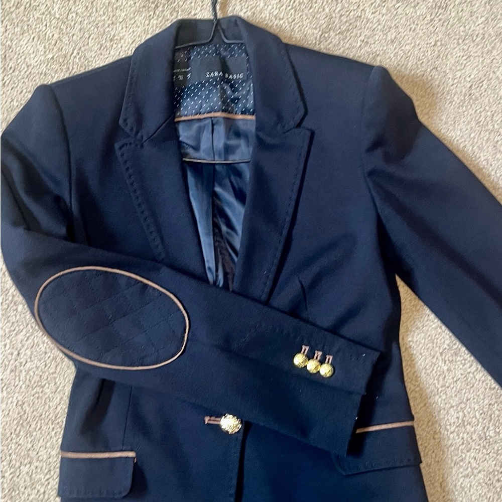 Zara Navy Blazer with Gold Accents